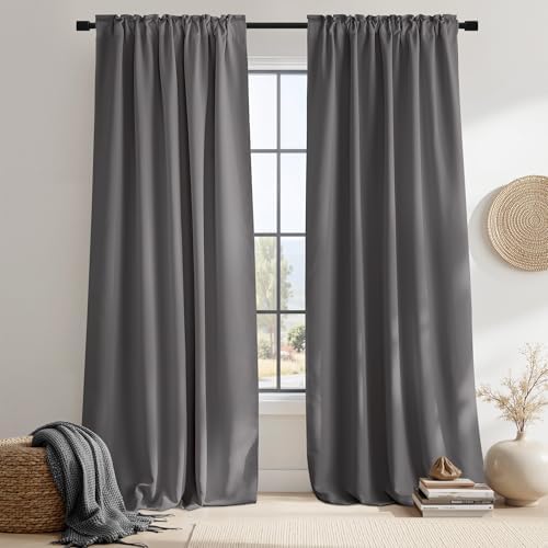 NICETOWN Bedroom Blackout Curtain Panels - (Grey Color) 52 x 120 inch