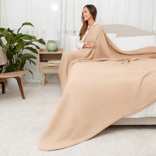 Comfy Cubs Adult Muslin Blanket 90x90” Queen Swaddle Blankets, Cream