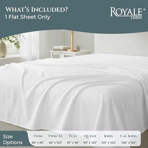 Royale Linens Queen Flat Sheet Only, Luxury Breathable Sateen Weave