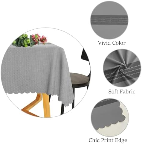 Grey Linen Tablecloth 60x120 Inch Farmhouse Gray Geometric Lines