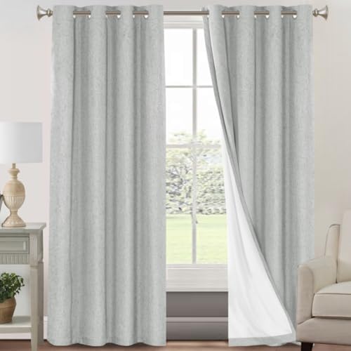 PrinceDeco Linen Texture Curtains Full Blackout Curtains 120 inch Long