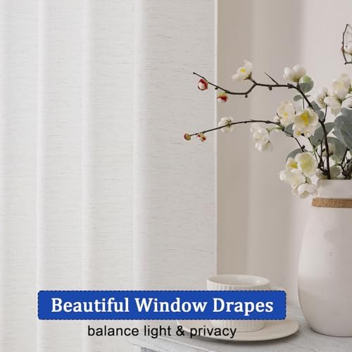 Chyhomenyc Natural Curtains 120 Inch Length 2 Panels Set, Faux Linen