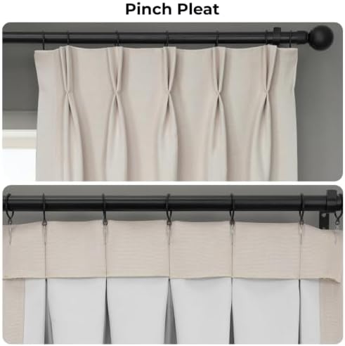 Faux Linen Pleated Curtains for Bedroom (1 Panel) - 25W x 96L, Birch