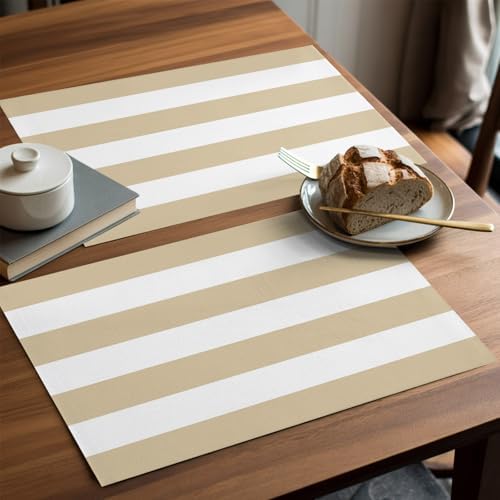 Round Placemats Set of 12 Beige Stripe Place Mats Rustic Neutral