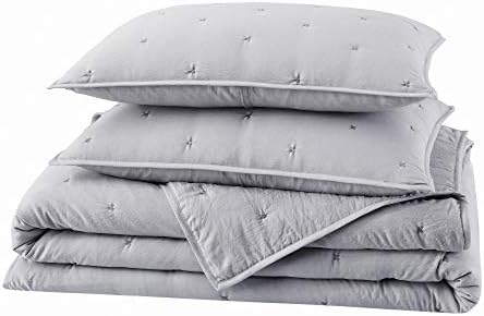 BOURINA Embroidery Quilt Set Grey Oversized King 3-Piece Soft Bedding