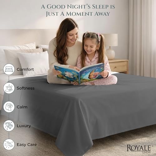 Royale Linens Full Flat Sheet Only, Luxury Breathable Sateen Weave