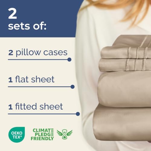 Pack of 2, Full Size 4 Piece Sheet Set - Breathable & Cooling - Cream