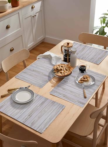 Placemats Set of 8, Wood Grain Rustic Woven Placemat, Linen Place Mats