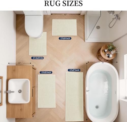 YIHOUSE Beige Bathroom Rugs Sets 4 Piece, Quick Dry Thin Bath Mat with