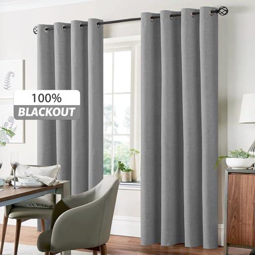 Yakamok Dove Grey Linen Textured Curtains 63 Inches Long for Living