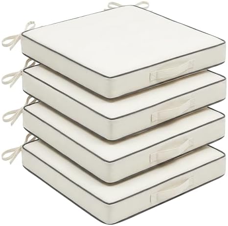 4 Pack Square Outdoor Seat Cushions (Cream, 19 INCH × 19 INCH)