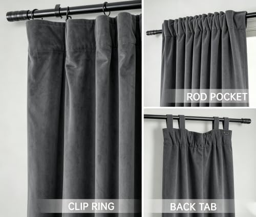 Benedeco Charcoal Gray Velvet Blackout Curtains 52x120, 2 Panels