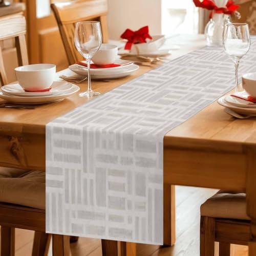 Light Gray Cream Table Runner 108 Inches Long, Minimalist Contemporary