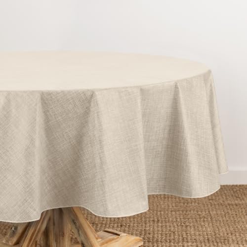 Monterey Linen Texture Vinyl Indoor/Outdoor Tablecloth, Ivory - 70" W
