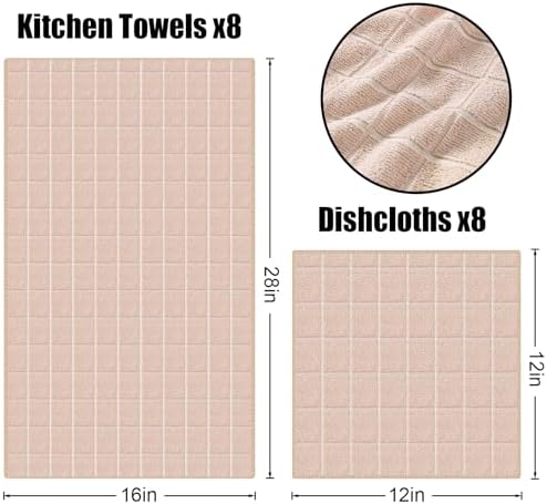 Homaxy Microfiber Kitchen Towels and Dishcloths Sets, 12 Pack, Beige