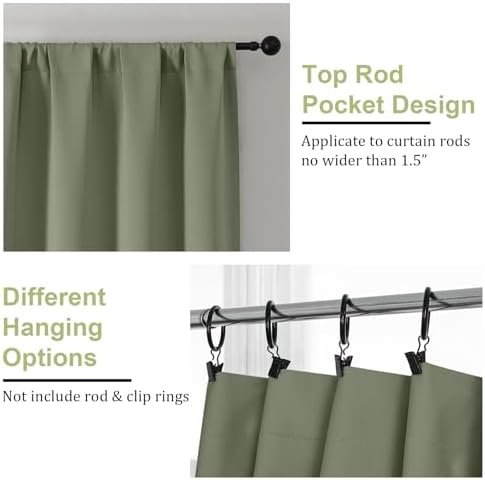 OWENIE Sage Green Blackout Curtains for Bedroom 108 Inch Extra Long 2