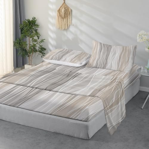 Batmerry Abstract Neutral Tones Queen Sheet Set–4 Piece Microfiber