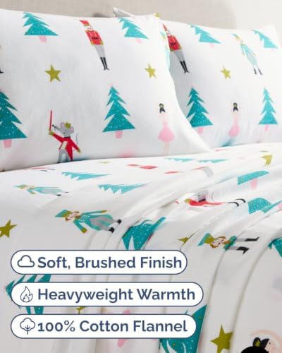 CGK 100% Cotton Christmas Flannel Bed Sheet Set - King Size, Trees 1