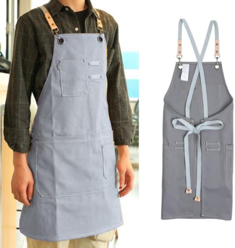 Canvas Serving Apron with Pockets Adjustable Nordic Industrial Style