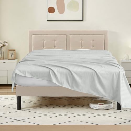 Full-XL (81x102) Size Flat Sheet Only (Stripe, Silver Grey) Egyptian