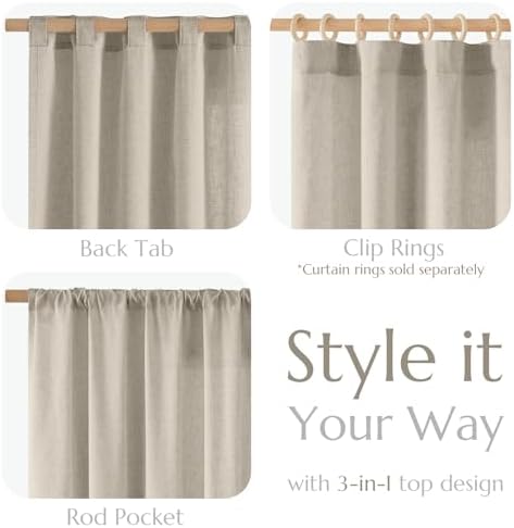 jinchan Linen Curtains Light Filtering Back Tab 38x84 Inch 2 Panels