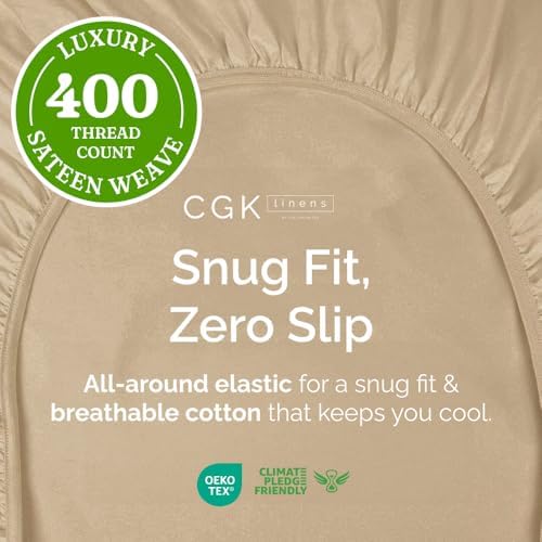 Cotton Fitted Sheet Twin Size - 100% Cotton - 400 Thread Count - Beige