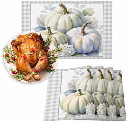 Placemats Set of 8, Thanksgiving Pumpkin Flower Leaves Classic