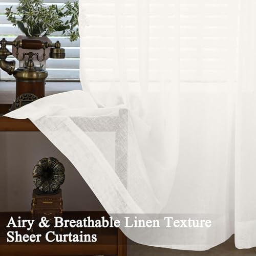 Fcoise Semi Sheer Curtains 120 inches Long | Faux Linen Grommet