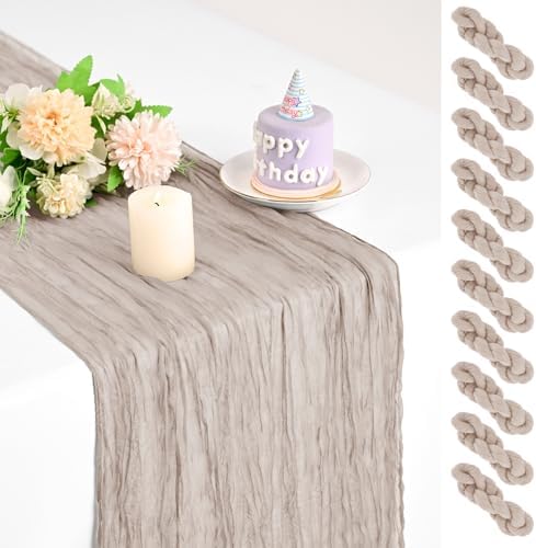 Teruntrue 10 Pack Taupe Cheesecloth Table Runner 17x108 Inch, Boho