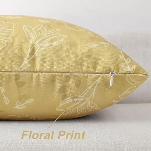 decorUhome Floral Faux Linen Throw Pillow Covers 20x20 Set of 2 Yellow