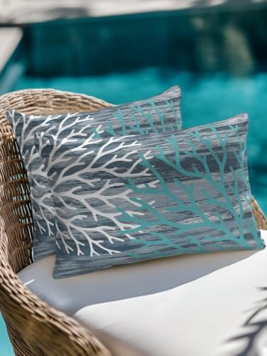 Set of 2 Outdoor Pillows Waterproof, Coastal Corals Indoor/Outdoor