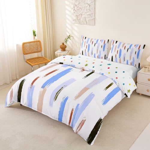 Manfei Geometric Stripe Kids Bedding Set King Size,Simple Art Brush