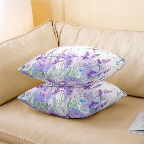 Feelyou Dragonfly Square Cushion Covers Set of 2, Purple Lavender