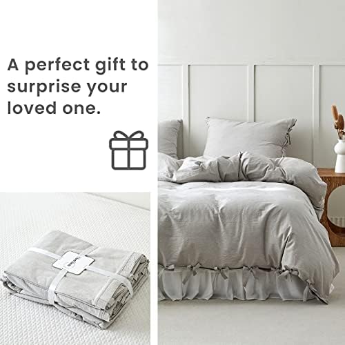BISELINA 100% Washed Cotton Duvet Cover Set 2pcs with Bowknot Ties