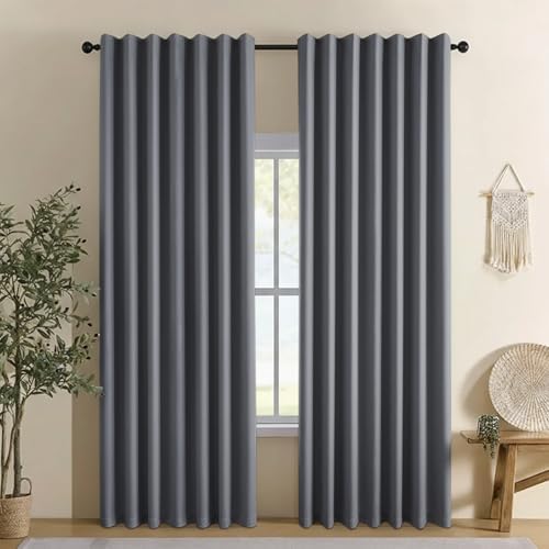 Linen 100% Blackout Curtains for Bedroom, Black Out Curtains 84 Inch
