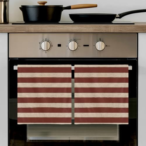 Oatmeal Tan Striped Kitchen Towels Set of 3, Water Absorbent Dish
