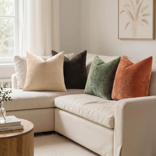 decorUhome Fall Chenille Dark Olive Green Throw Pillow Covers 22x22