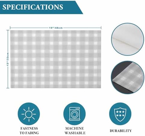 Placemats Set of 8, Pastoral Gray Buffalo Plaid Table Mats Washable
