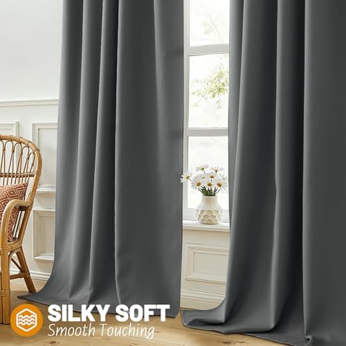 SimpleHome 100% Blackout 63 Inch Grey Curtains for Living Room