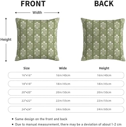 Vintage Olive Green Cream Floral Block Print Decorative Pillow Covers