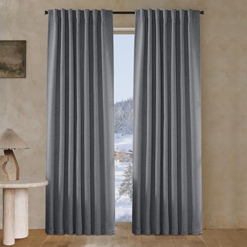 PANELSBURG Dark Grey Curtains 84 Inch Length,Linen Back Tab Pleated