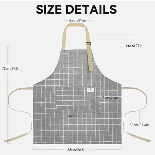 2 Pieces Aprons for Women with Pockets, Cotton Linen Waterproof