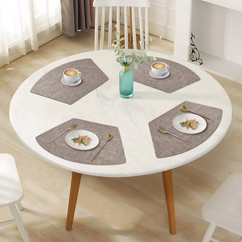 Round Table Placemats Set of 6, Faux Leather Wedge Place Mats, Camel