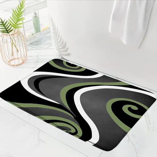 Geometric Large Long Bathroon Runner Rug,Sage Green Gray Black White