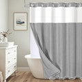Grey Fabric Shower Curtain with Snap in Liner - Linen Blend, 71x74