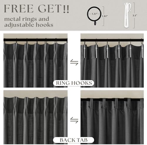 Dark Gray Linen Pinch Pleated Light Filter Curtains 96 Inches Long 2