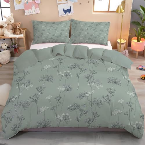 King Duvet Cover Set with Zipper Closure, Parsley and Dandelion