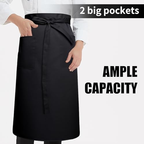 12 Pcs Bistro Aprons with Extra Long Waist Ties and Two Pockets