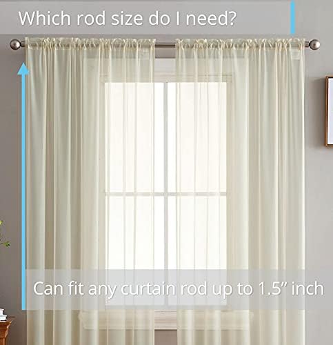HLC.ME Champagne Beige Sheer Voile Window Treatment Rod Pocket Curtain
