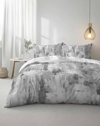 Duvet Cover Set Queen, Abstract Gray White Faded Impressionism 3 Piece